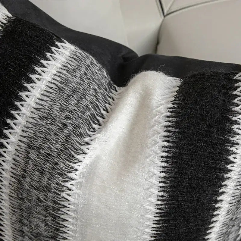 Black & white striped knitted crochet cushion cover living room