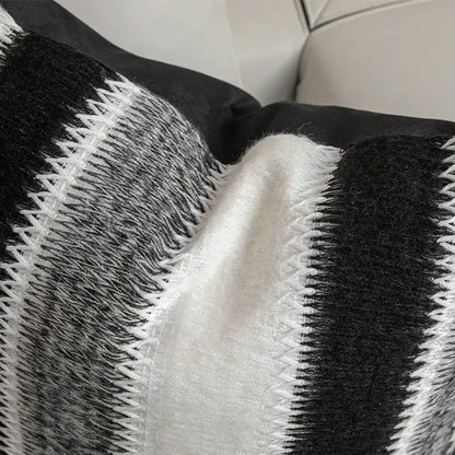 Black & white striped knitted crochet cushion cover living room