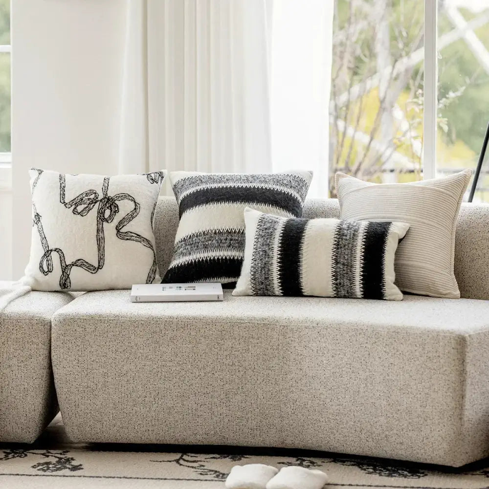 Black & white striped knitted crochet cushion cover living room