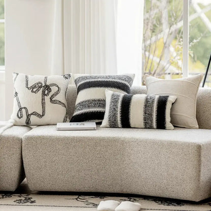 Black & white striped knitted crochet cushion cover living room