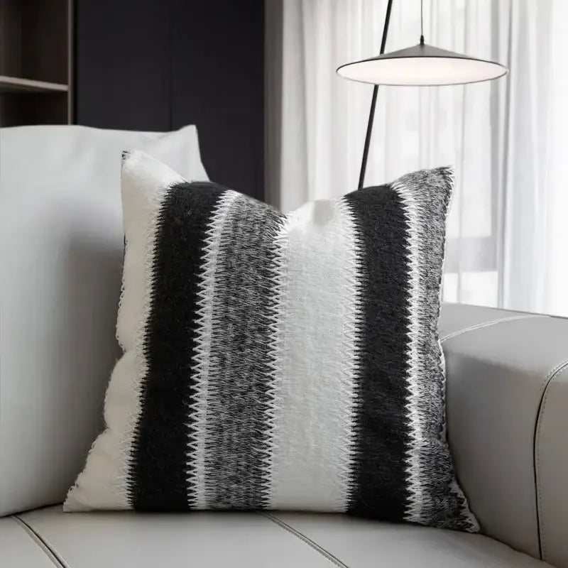 Black & white striped knitted crochet cushion cover living room
