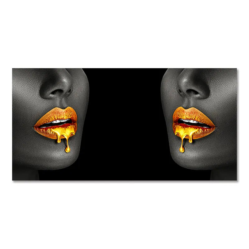 DecorBites™ Black Women with Golden Lips Oil Paintings