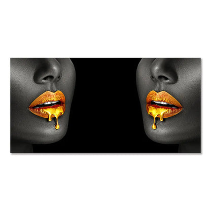 DecorBites™ Black Women with Golden Lips Oil Paintings