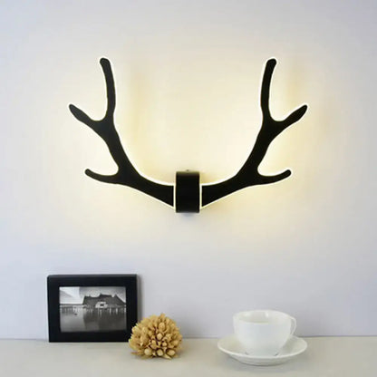Black wooden antler wall sconce lamp for corridor warm led lighting