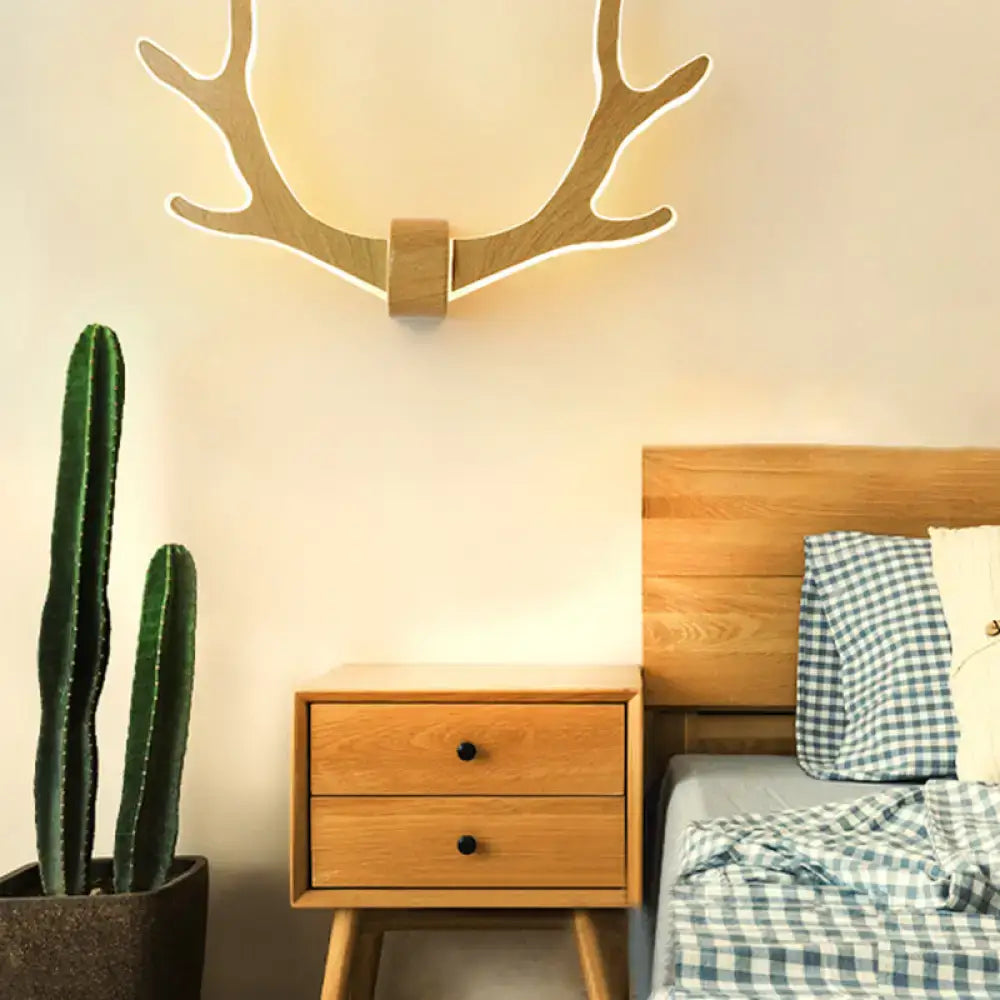 Black wooden antler wall sconce lamp for corridor warm led lighting