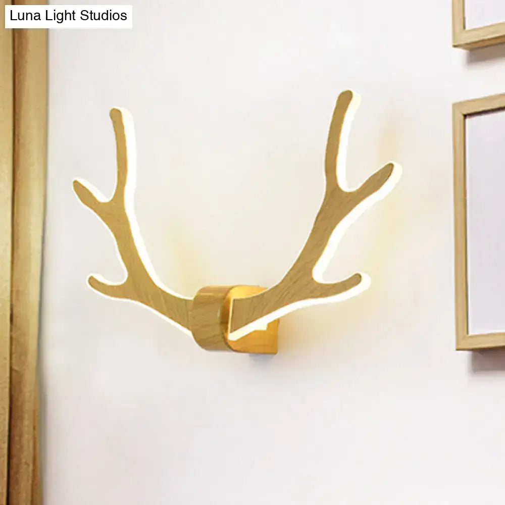 Black wooden antler wall sconce lamp for corridor warm led lighting