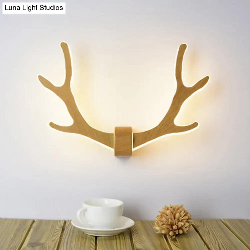 Black wooden antler wall sconce lamp for corridor warm led lighting