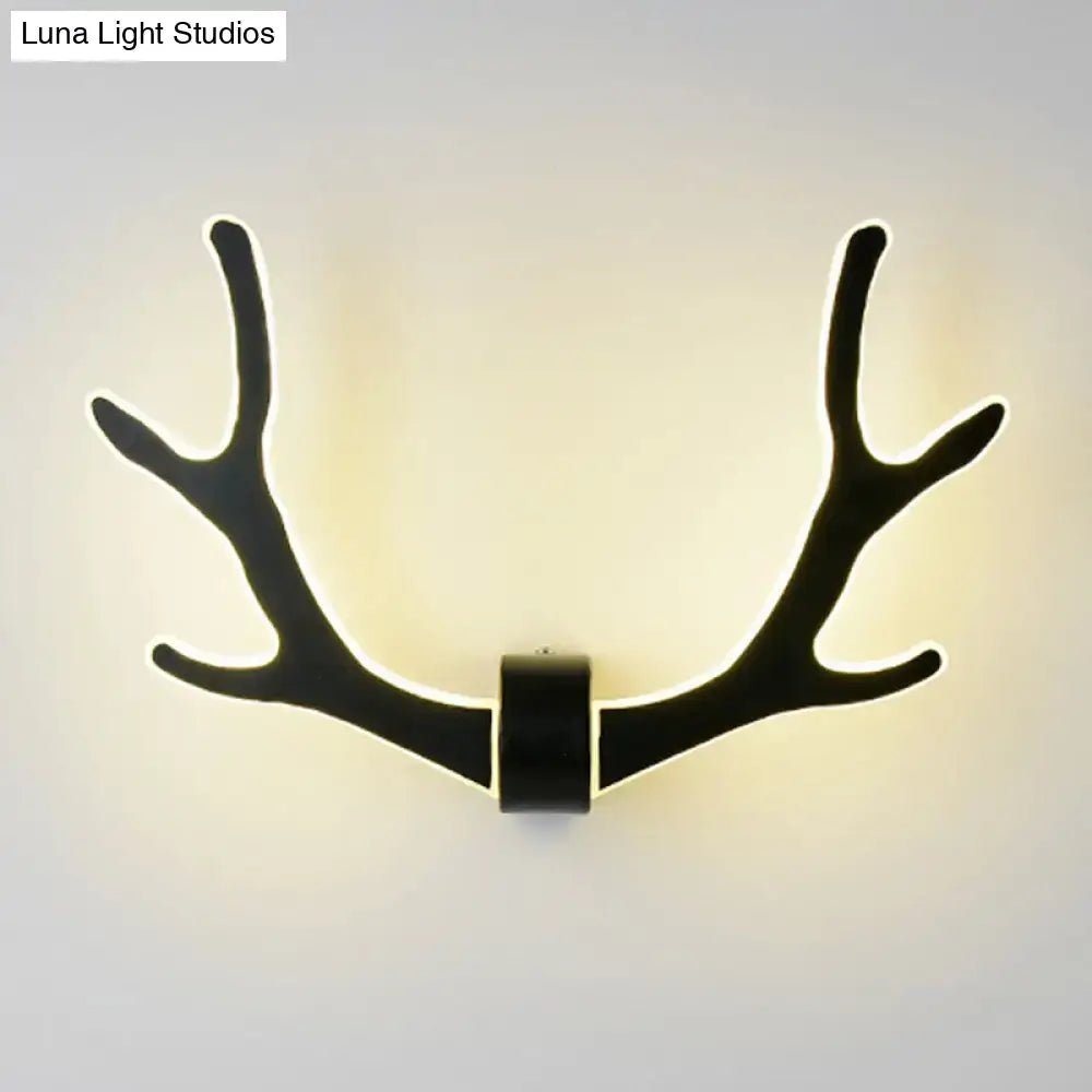 Black wooden antler wall sconce lamp for corridor warm led lighting