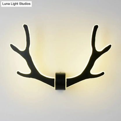 Black wooden antler wall sconce lamp for corridor warm led lighting