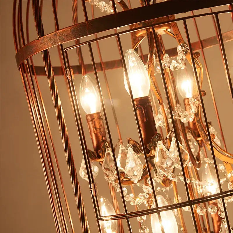 Black wrought iron crystal bird cage chandelier dining room light