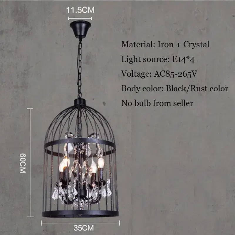Black wrought iron crystal bird cage chandelier dining room light