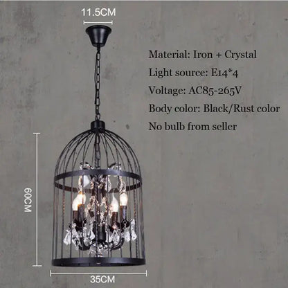 Black wrought iron crystal bird cage chandelier dining room light
