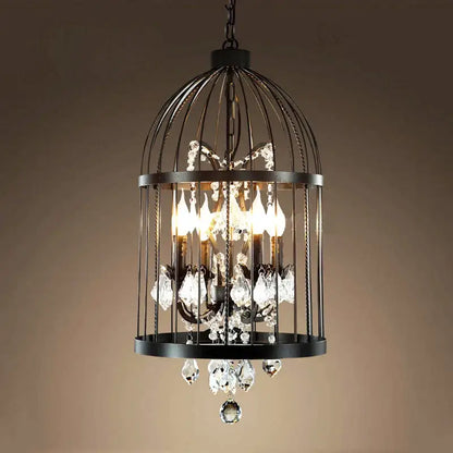 Black wrought iron crystal bird cage chandelier dining room light