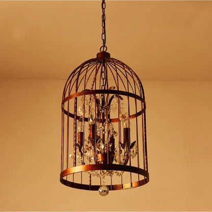 Black wrought iron crystal bird cage chandelier dining room light