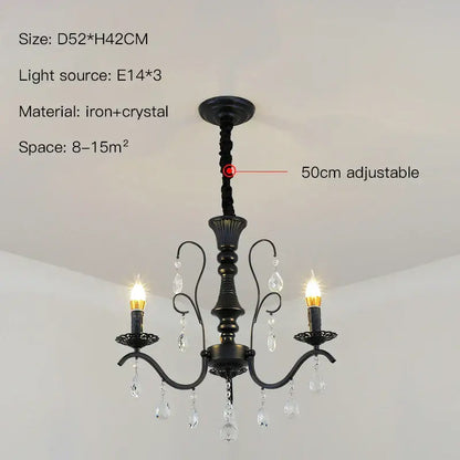 Black wrought iron crystal chandelier for dining room