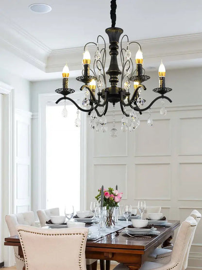 Black wrought iron crystal chandelier for dining room
