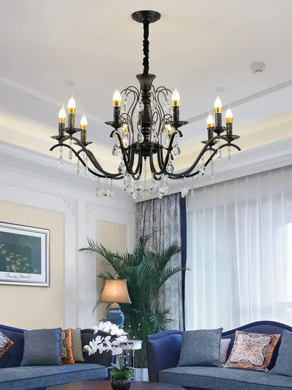 Black wrought iron crystal chandelier for dining room