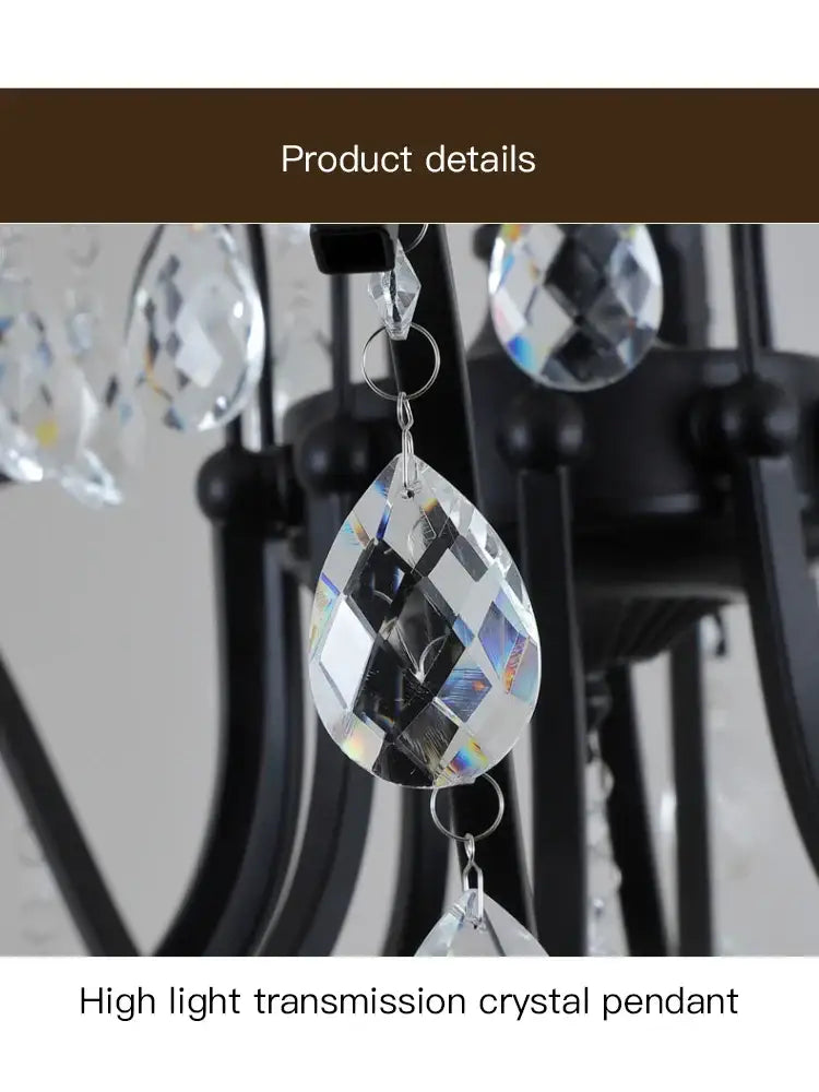 Black wrought iron crystal chandelier for dining room