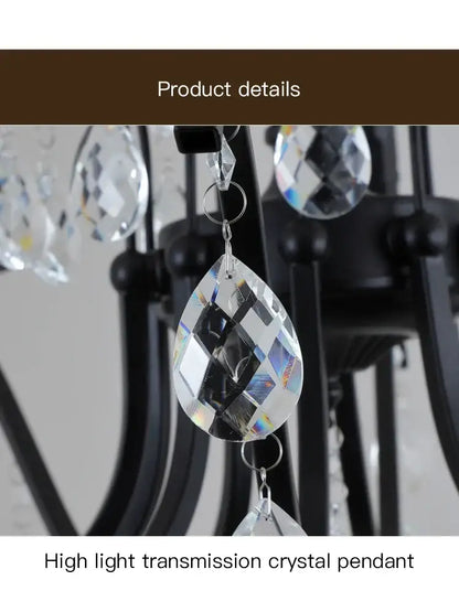 Black wrought iron crystal chandelier for dining room