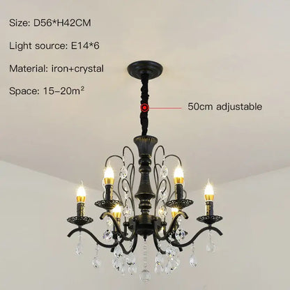 Black wrought iron crystal chandelier for dining room