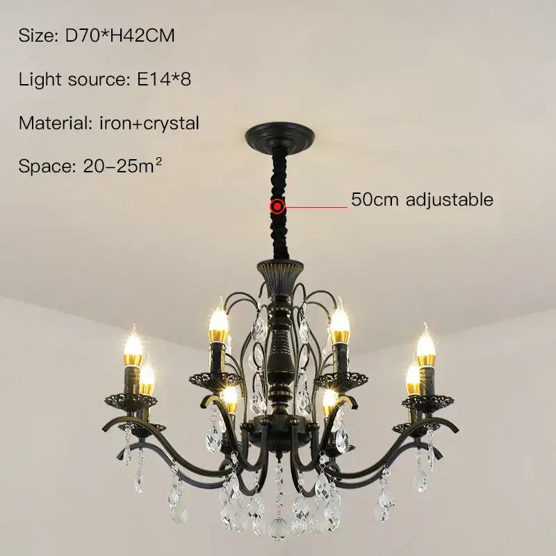 Black wrought iron crystal chandelier for dining room