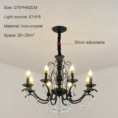 Black wrought iron crystal chandelier for dining room