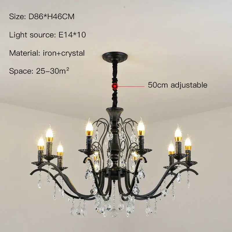 Black wrought iron crystal chandelier for dining room