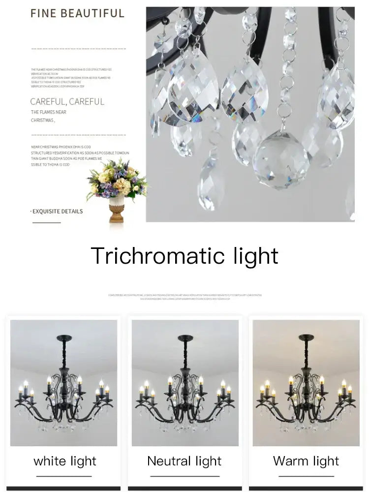 Black wrought iron crystal chandelier for dining room