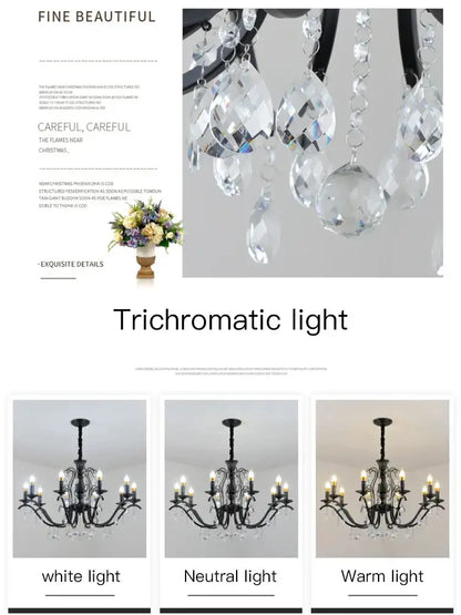 Black wrought iron crystal chandelier for dining room