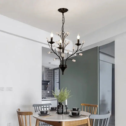 Black wrought iron crystal led chandelier dining room light