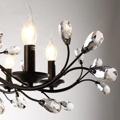 Black wrought iron crystal led chandelier dining room light