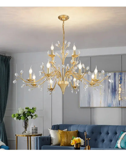 Black wrought iron crystal led chandelier dining room light