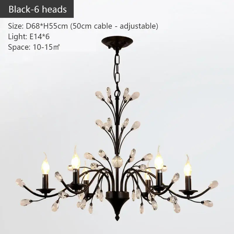 Black wrought iron crystal led chandelier dining room light