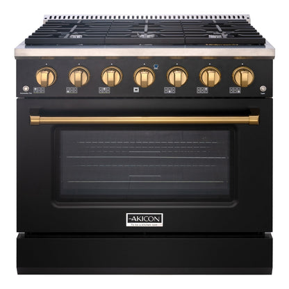 Akicon 36" Stainless Steel Range Hood with 600 CFM Insert & 6-Burner Gas Range Combo – Powerful Ventilation, Convection Oven, Multiple Finishes