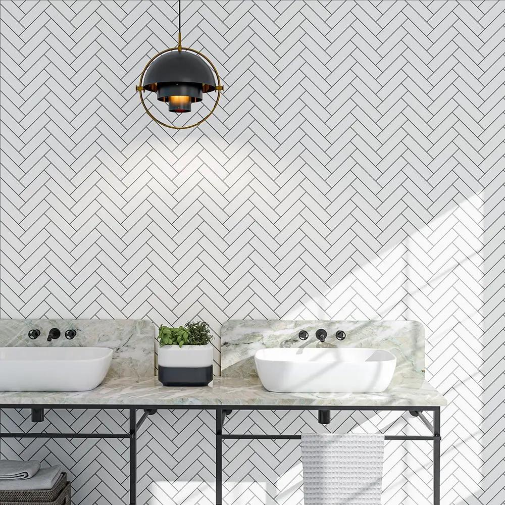 Blanc Matte Herringbone Ceramic Mosaics 10x13