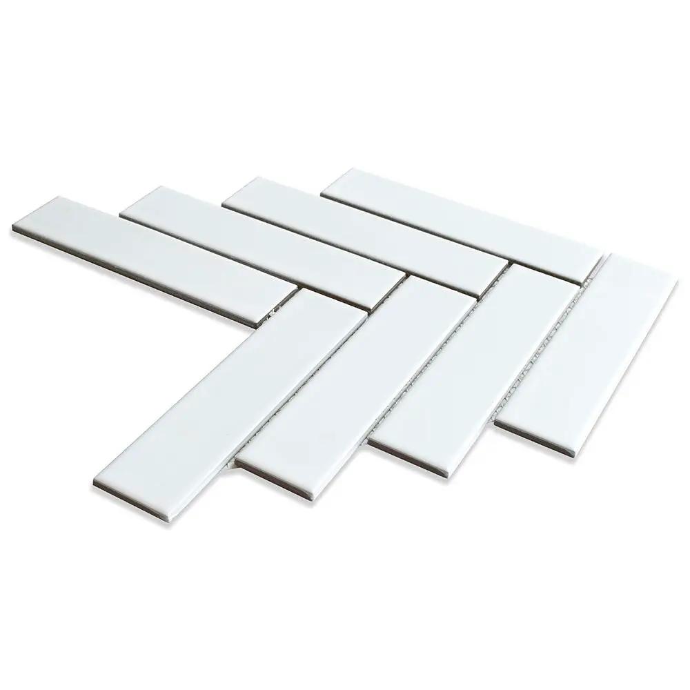 Blanc Matte Herringbone Ceramic Mosaics 10x13