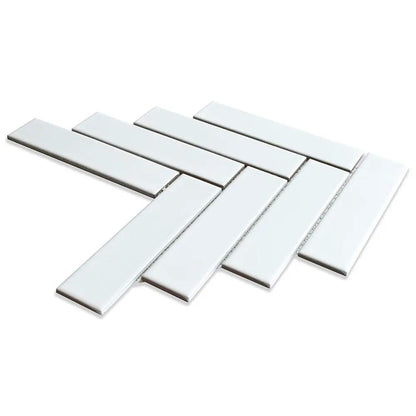 Blanc Matte Herringbone Ceramic Mosaics 10x13