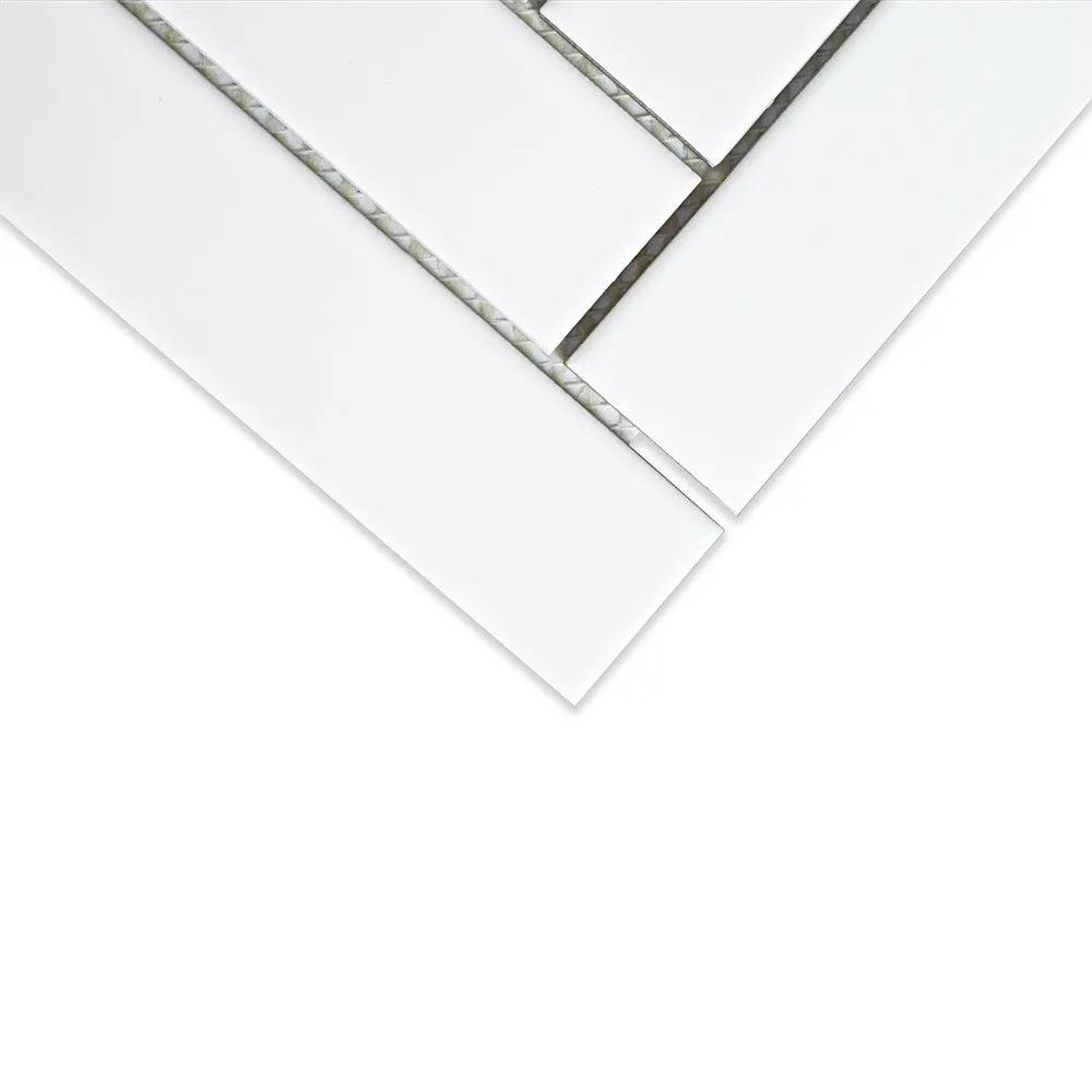 Blanc Matte Herringbone Ceramic Mosaics 10x13