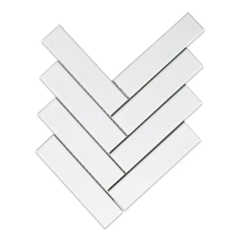 Blanc Matte Herringbone Ceramic Mosaics 10x13