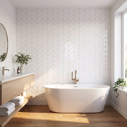Palace Blanc Glossy Chevron Ceramic Tiles 2x6