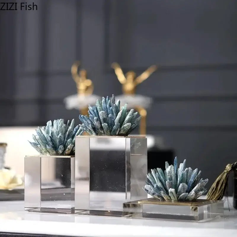 Blue agate stone crystal sculpture living room mirrored ornament