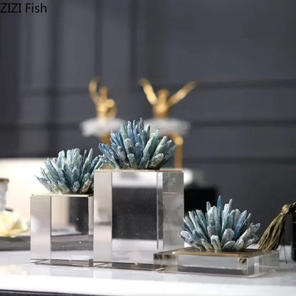 Blue agate stone crystal sculpture living room mirrored ornament