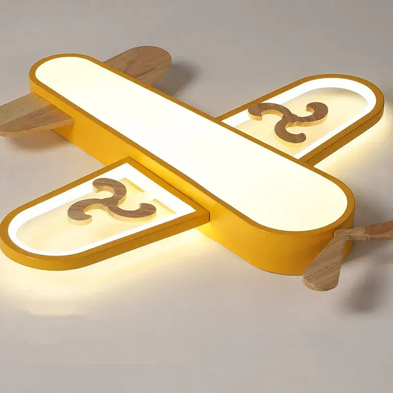 Blue airplane led wood ceiling light for kids bedroom