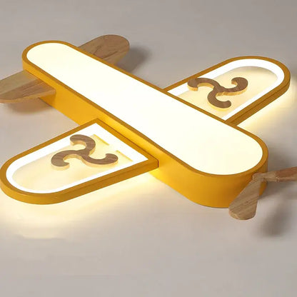 Blue airplane led wood ceiling light for kids bedroom