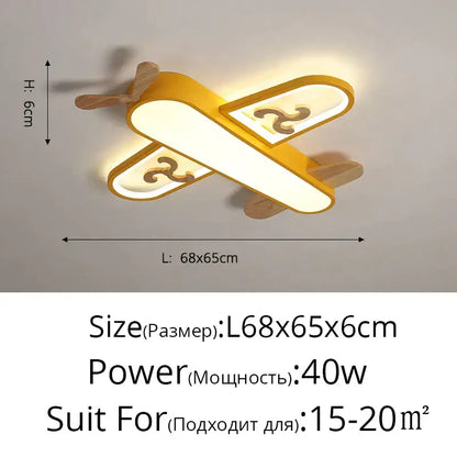 Blue airplane led wood ceiling light for kids bedroom