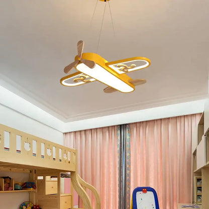 Blue airplane led wood ceiling light for kids bedroom