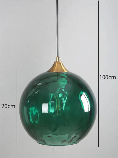 Blue & amber textured glass ball pendant led chandelier kitchen
