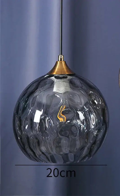 Blue & amber textured glass ball pendant led chandelier kitchen