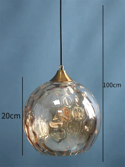 Blue & amber textured glass ball pendant led chandelier kitchen