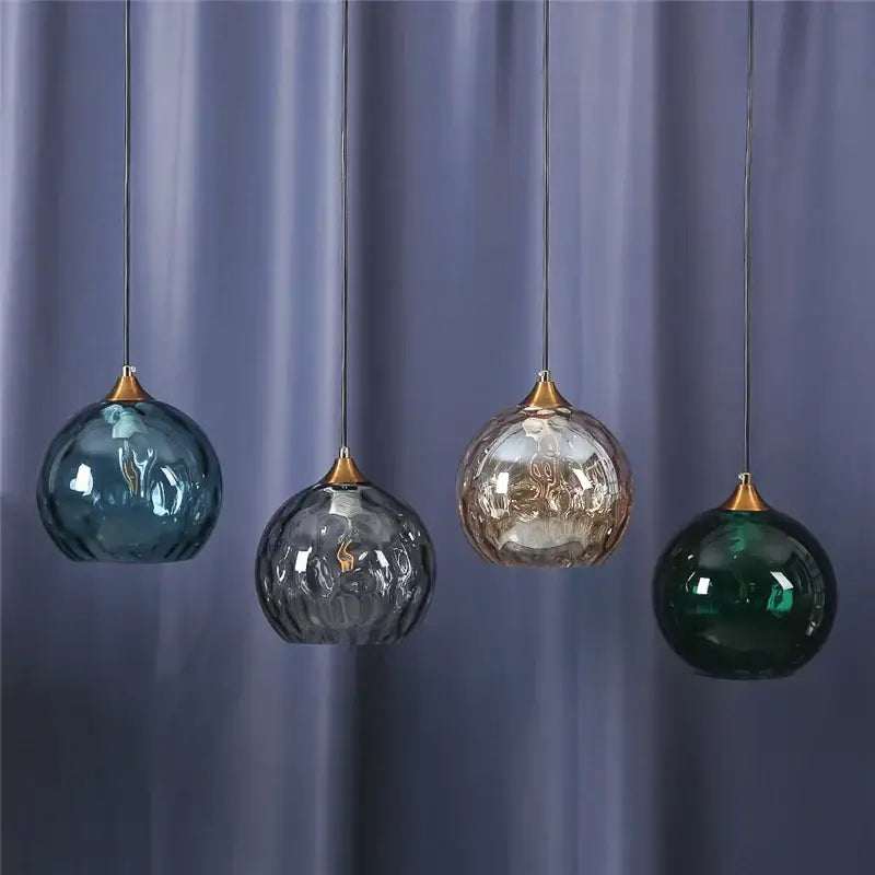 Blue & amber textured glass ball pendant led chandelier kitchen